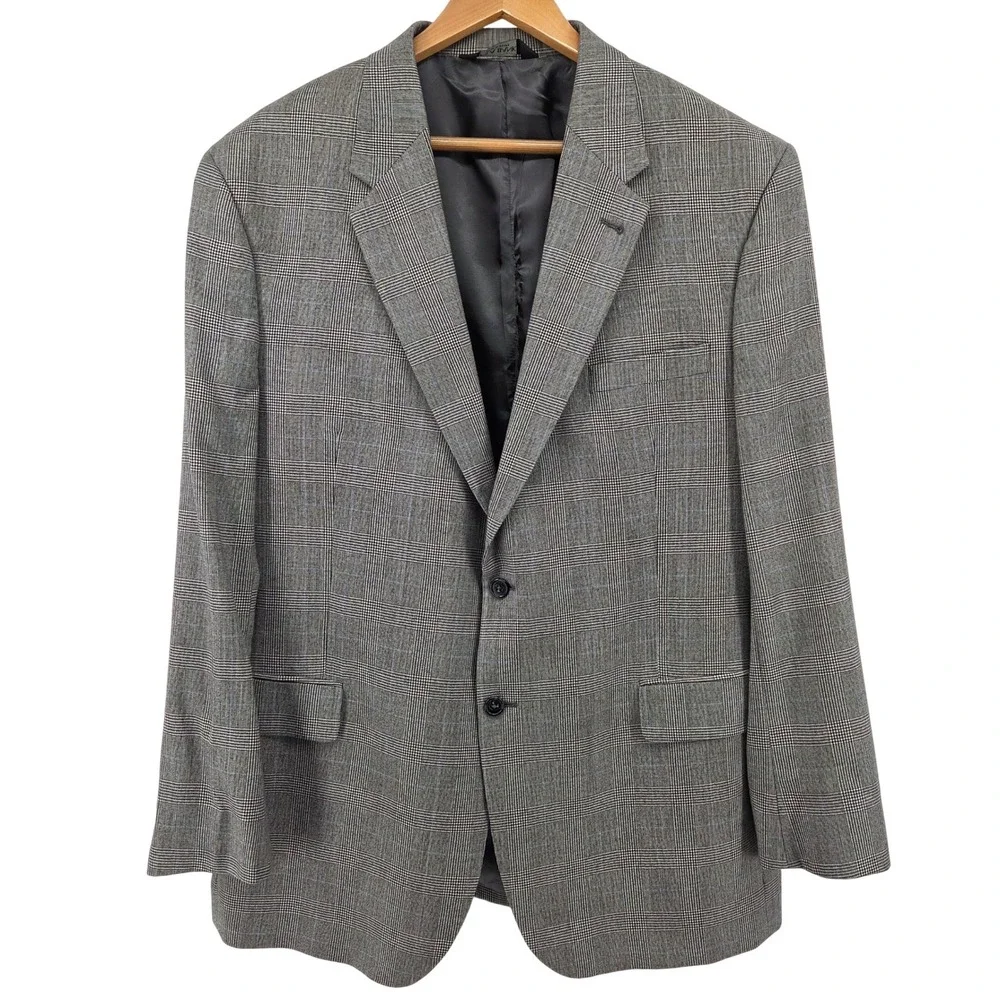 Jos A Bank Signature Collection 46L Suit‎ Jacket Gray Glen Plaid 100% Wool